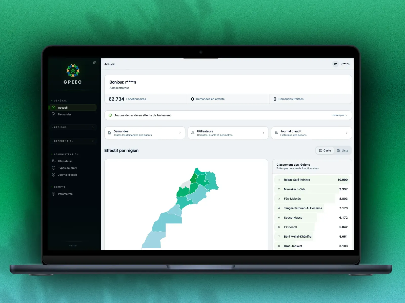 GPEEC dashboard: workforce by region of Morocco