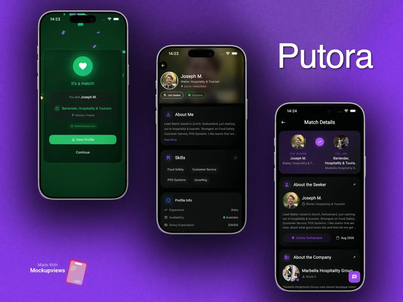 Putora mobile app screens